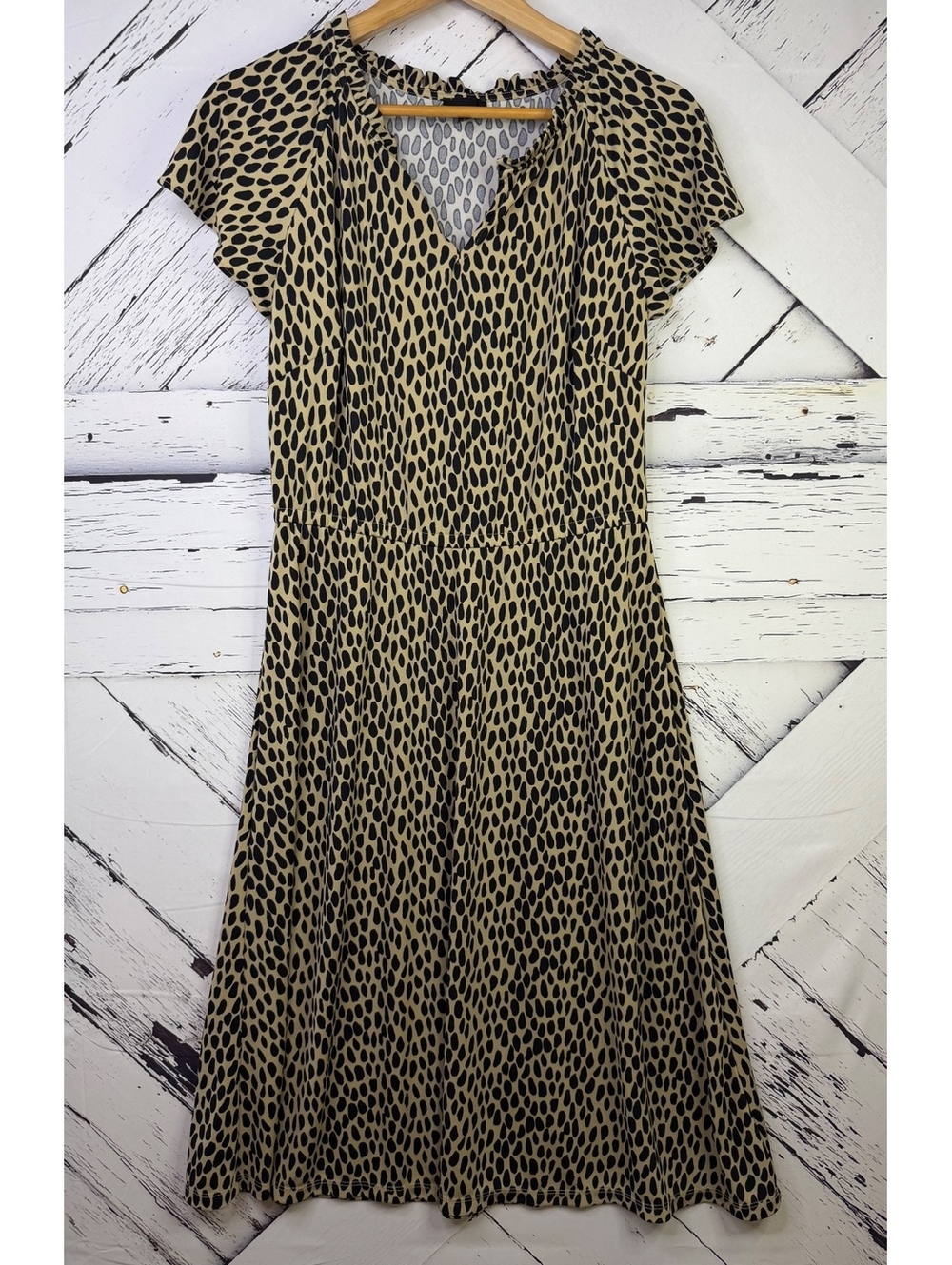 Talbots Boho Preppy Animal Print Stretch Jersey Fit & Flare Dress Women’s Small